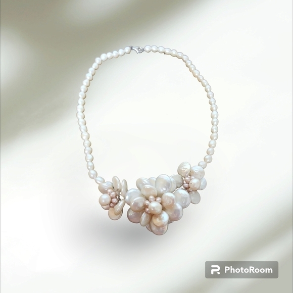 FRESHWATER Pearl Mother Of Pearl Flower Necklace Sterling Silver Hawaiian Shell. - Picture 2 of 16